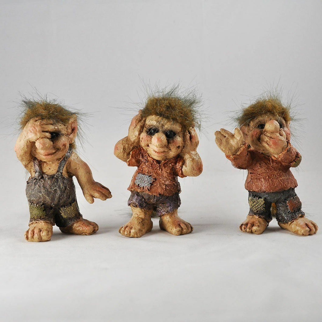 Three Wise Trolls See Hear Speak No Evil Ornaments Sculptures Figurines