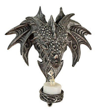 Load image into Gallery viewer, Novelty Gothic Dragon Head Candle Holder with LED Light Wall Plaque Fantasy Art
