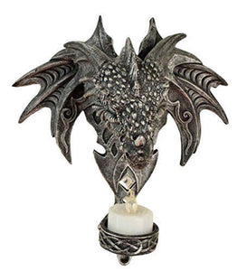 Novelty Gothic Dragon Head Candle Holder with LED Light Wall Plaque Fantasy Art