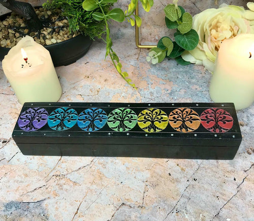 Soapstone Tree of Life Chakra Incense Box Secret Altar Decoration-OsirisTradingUK