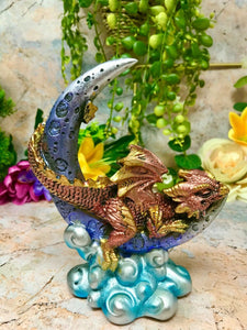 Set of Two Resting Dragons Fantasy Sculpture Mythical Statue Ornament Gift