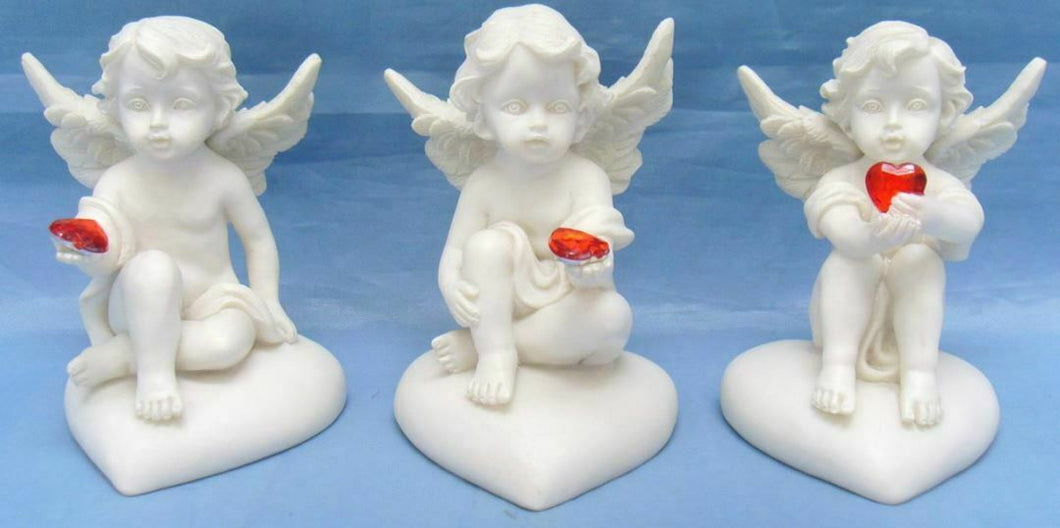 Set of Three Guardian Angel Figurine Cherubs Holding Hearts Ornament Sculpture