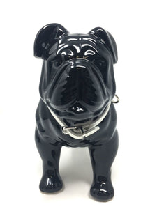Black Bulldog with Collar Glossy Porcelain Sculpture Statue Dog Lovers-OsirisTradingUK