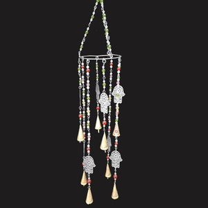Large Wind Chime Hamsa and Beads Spiritual Unique Unusual Hanging Decor 73cm-OsirisTradingUK