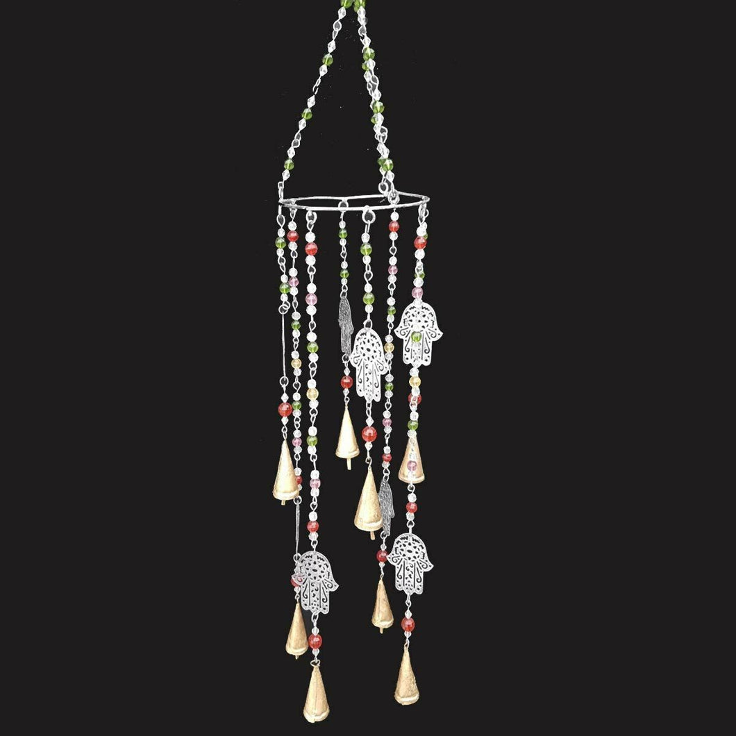 Large Wind Chime Hamsa and Beads Spiritual Unique Unusual Hanging Decor 73cm-OsirisTradingUK
