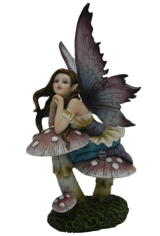 Fairy Resting on Toadstool Figurine Fantasy Fairies Figure Mythical Sculpture