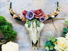 Load image into Gallery viewer, Floral Vintage Style Bison Skull Wall Plaque Cow Horns Animal Skulls Garden-OsirisTradingUK
