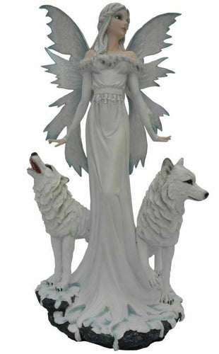 Large Fairy and Wolf Companion Sculpture Statue Mythical Creatures Figure Gift-OsirisTradingUK