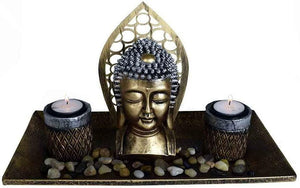 Buddha Double Candle Holder Ornament Feng Shui Statue Oriental Home Decoration-OsirisTradingUK