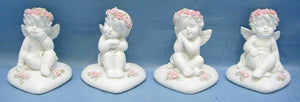 Set of Four Guardian Angel Figurine Cherubs on Hearts Statue Ornament Sculpture