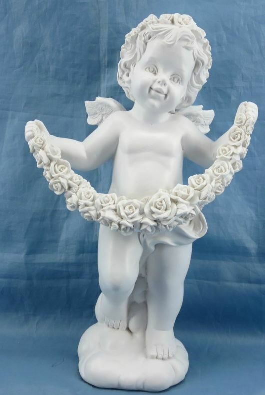 Guardian Angel Figurine Cherub Holding Flowers Statue Ornament Sculpture Gift