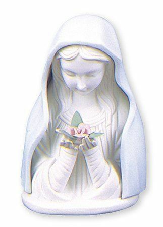 Illuminated Virgin Mary Statue Blue & White Porcelain Madonna Bust Religous Gift