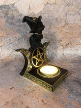 Load image into Gallery viewer, Witches Familiar Sculpture Triple Moon Goddess Cat Candle Holder Witch-OsirisTradingUK
