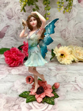 Load image into Gallery viewer, Flower Fairy with Blue Wings Figurine Fantasy Fairies Figure Mythical Sculpture
