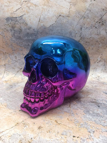 Purple and Blue Skull Ornament Figure Skulls Collection Sculpture Gothic Decor-OsirisTradingUK