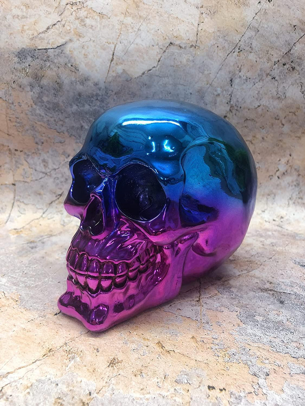 Purple and Blue Skull Ornament Figure Skulls Collection Sculpture Gothic Decor-OsirisTradingUK