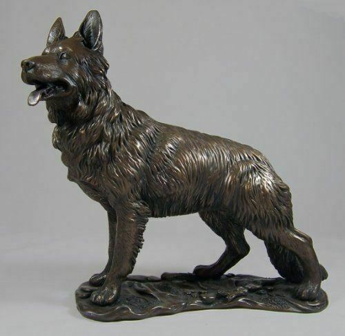 Large Bronze Effect Sculpture German Shepherd Alsatian Dog Statue Ornament Gift