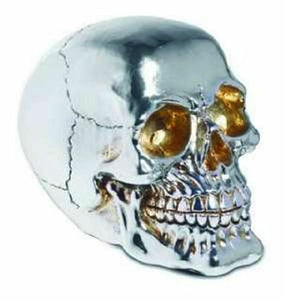 Fabulous Gothic Silver Mirrored Skull Figure Ornament Brand New And Boxed