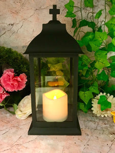 Flameless Lantern Grave Decoration Memorial Ornament with Cross
