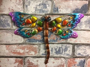 Metal Colourful Dragonfly Indoor Bathroom Outdoor Garden Art Wall Sculptures-OsirisTradingUK