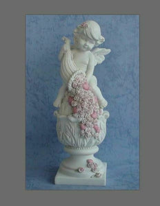 Guardian Angel Figurine Cherub with Pink Roses Statue Ornament Sculpture Gift