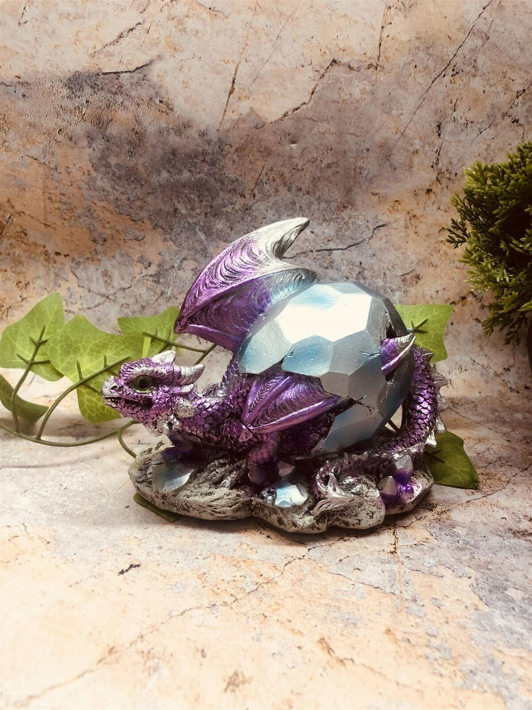 Purple Dragon Hatchling Figurine Fantasy Art Collection Mythical Sculpture