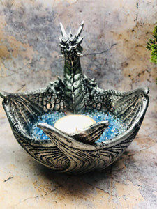 Silver Dragon Candle Holder Gothic Home Decor Figurine-OsirisTradingUK