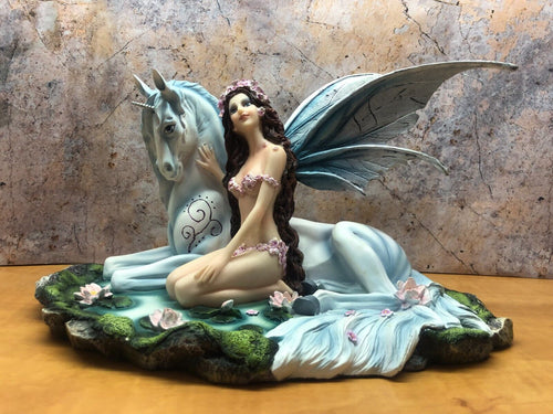 Large Fairy and Unicorn Companion Sculpture Statue Mythical Creatures Figure-OsirisTradingUK