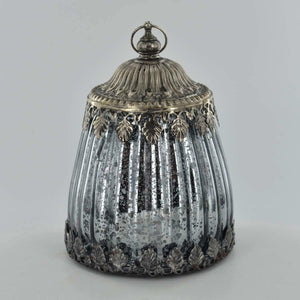 Moroccan Style Silver Glass LED Lantern Home Decoration Ornament-OsirisTradingUK