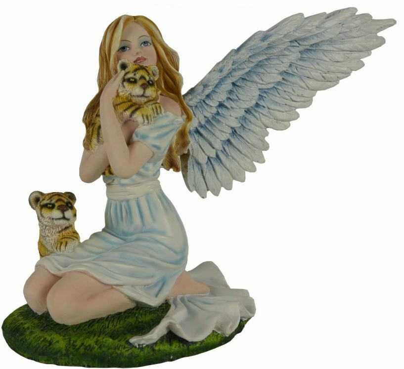Angel and Tiger Companion Figurine Fantasy Fairies Figure Mythical Sculpture-OsirisTradingUK