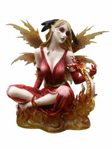 Large Elemental Fire Fairy with Dragon Companion Statue Ornament Sculpture Gift