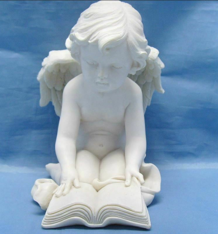 Guardian Angel Figurine Cherub Reading Book Statue Ornament Sculpture