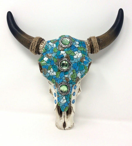 Western Style Mosaic Effect Cow Skull Wall Plaque-OsirisTradingUK