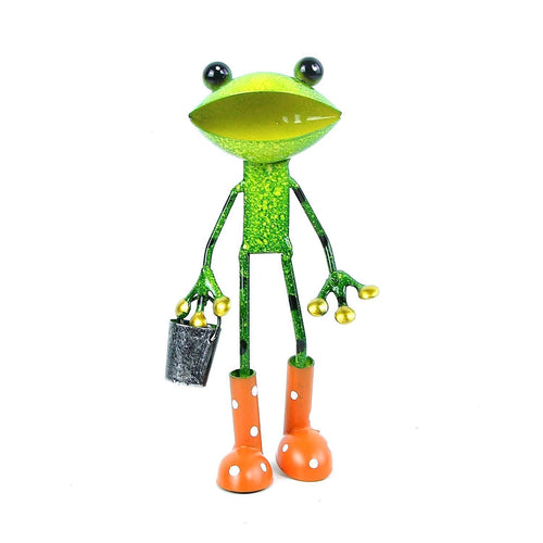 Green Metal Frog Garden Ornament Lawn Decoration Frogs Comical Figures Gift-OsirisTradingUK