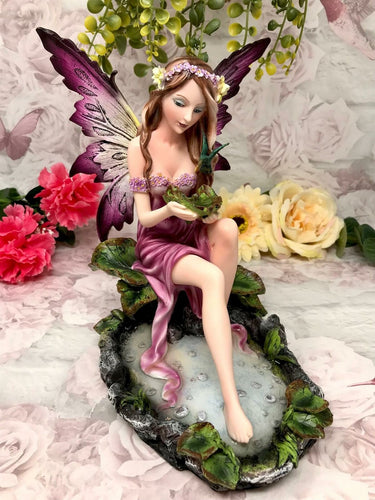 Wishing Well Fairy Holding Lotus Leaf Figurine Statue Ornament-OsirisTradingUK