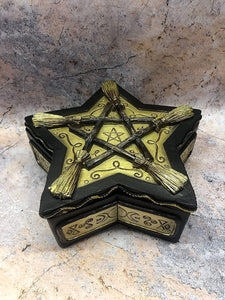 Pentagram Broom Altar Box Witch Witchcraft Spellcast Halloween Wicca Pagan Decor-OsirisTradingUK