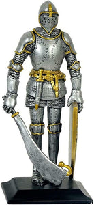 Templar Knight Standing with Broad Sword and Shield Statue Ornament Medieval