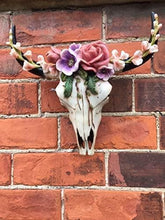 Load image into Gallery viewer, Floral Vintage Style Bison Skull Wall Plaque Cow Horns Animal Skulls Garden-OsirisTradingUK
