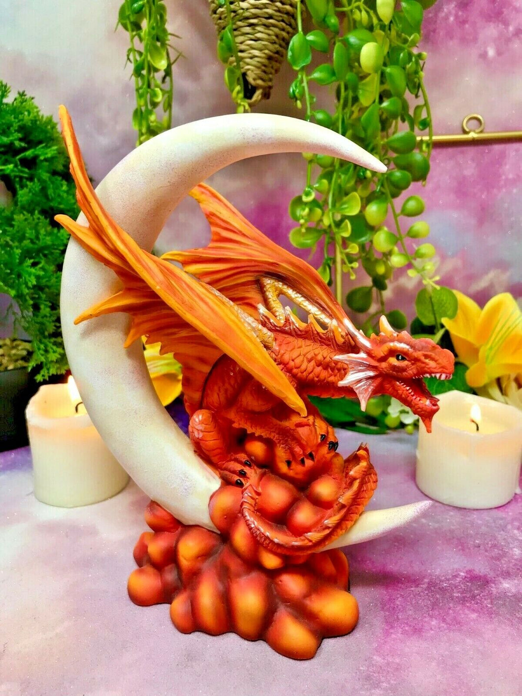 Dragon in Crescent Moon Fantasy Sculpture Mythical Statue Gothic Dragons Gift-OsirisTradingUK