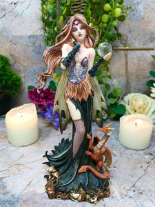 Dragon and Fairy with Crystal Ball Enchantress Figurine Statue Ornament Gift-OsirisTradingUK