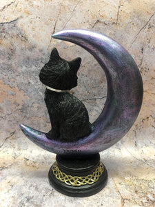 Witches Familiar Statue Pentagram Black Cat on Celtic Moon Witchcraft Wicca-OsirisTradingUK