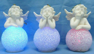 Set of Three Cherub Guardian Angel Figurine LED Lights Ornament Sculpture Gift