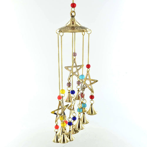 Pentagram Brass Windchime Pagan Garden Ornament Wiccan Celtic Decoration-OsirisTradingUK