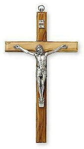 Wandkreuz Olivenholz Kruzifix Silber Metall Corpus Religiöses Geschenk