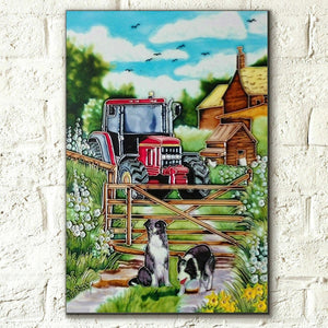 Red Tractor Farm Macneil Studio Decorative Ceramic Tile 8 x 12 Wall Plaque Gift