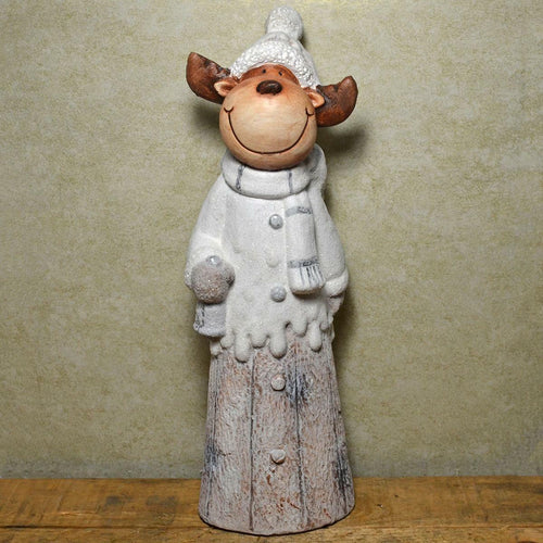 Christmas Snowy Reindeer Ornament Novelty Figures for Xmas Display-OsirisTradingUK