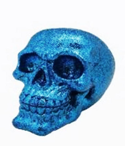 Blue Glitter Skull Sculpture Figurine Gothic Horror Ornament Figure Decoration-OsirisTradingUK