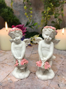 Pair of Guardian Angel Figurine Cherubs with Flowers Statue Ornament Sculpture-Collectables:Fantasy, Myth & Magic:Mythical Creatures:Angels-OsirisTradingUK