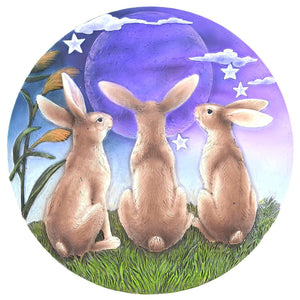 Mystical Wicca Moon Rabbit Wall Plaque - 19.5cm Resin Triple Hare Circle, Pagan Night Sky Altar Art, Spiritual Decor, Wiccan Moon Phase Imagery-OsirisTradingUK
