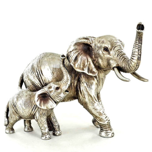 Antique Silver Mother & Baby Elephant Sculpture Ornament Figurine Home Decor-OsirisTradingUK